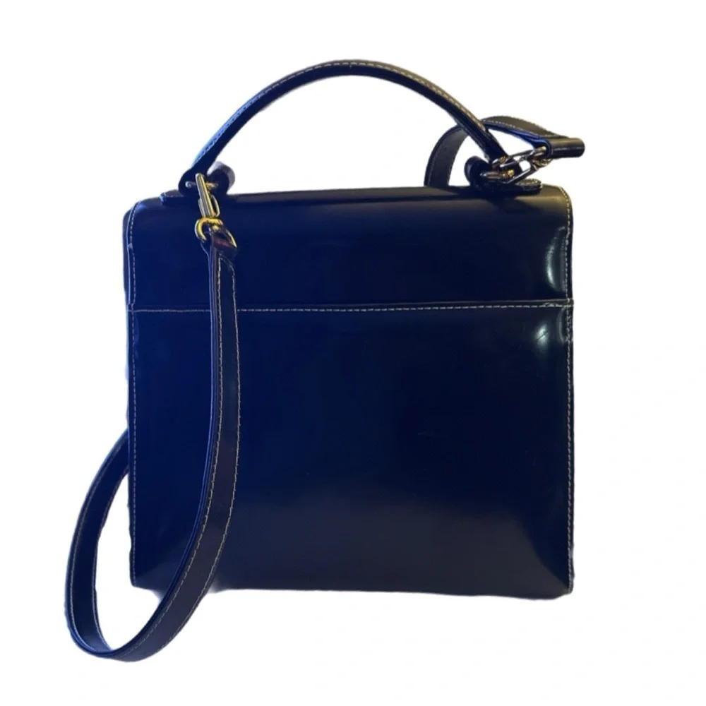 Vintage 90s Talbots Black Leather Front Clasp Classic Minimalist Bag
